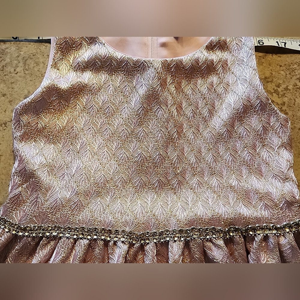 Tahari Pink and Gold Sleeveless Dress Girl's Size 4 - Picture 4 of 11